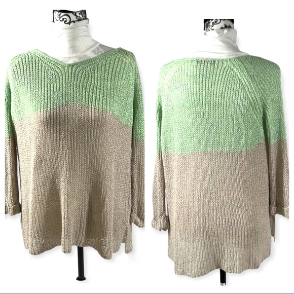 Woman’s sweater - Left on Houston block mint & tan open weave  Size S - Picture 1 of 4